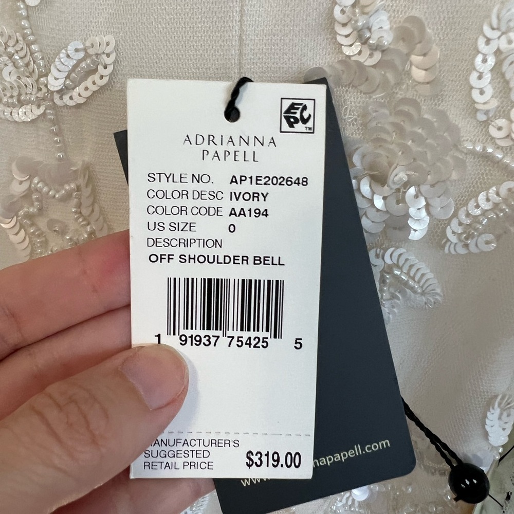 Adrianna Papell Off-Shoulder Sequin Beaded Floral Dress 3/4 Bell Sleeves NWT - Picture 12 of 16